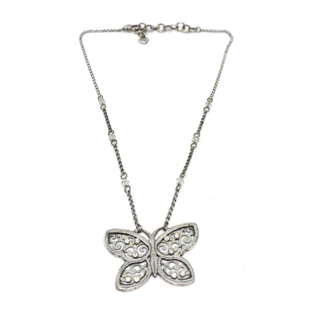 BRIGHTON Wing It Swarovski Crystal Butterfly Necklace Filigree